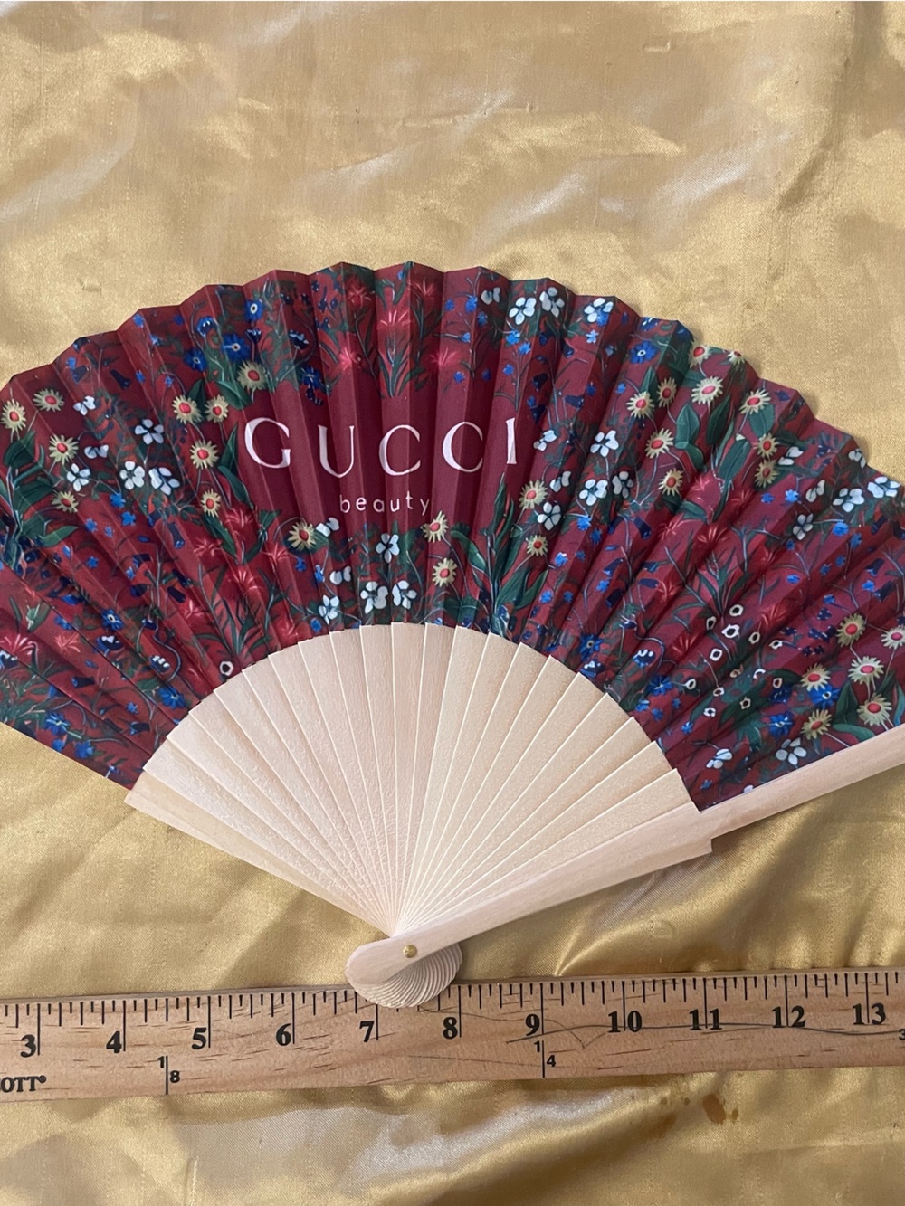 Gucci Maroon Floral Pleated Fan with Cream Handle GWP